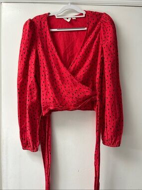 Billabong Red Wrap Blouse with Black Spot Print